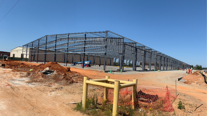 A scaffold for an under construction warehouse.