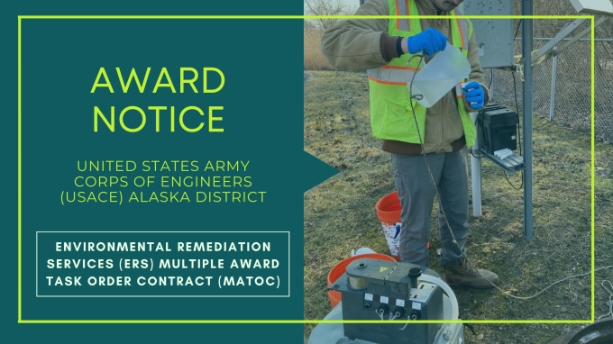 Award Notice with environmental workercollecting samples